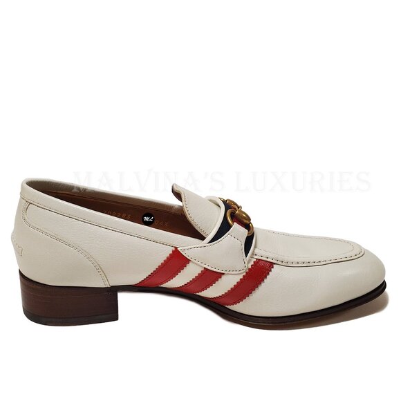 GUCCI SHOES ADIDAS TRIO STRIPE TREFOIL WHITE WEB HORSEBIT LOAFER sz 7.5 8 - Picture 9 of 15